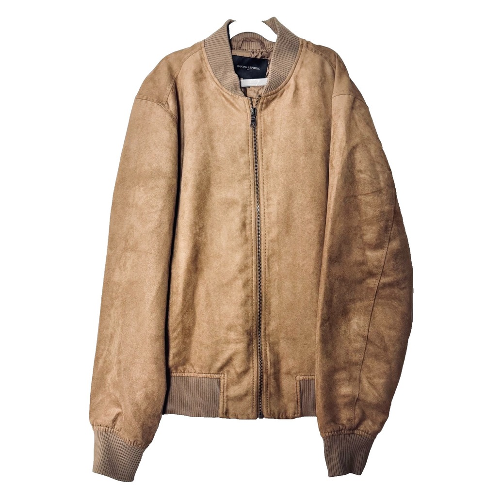 Banana Republic Medium Tan Faux Suede Bomber Jacket Old Money Moto Minimalist